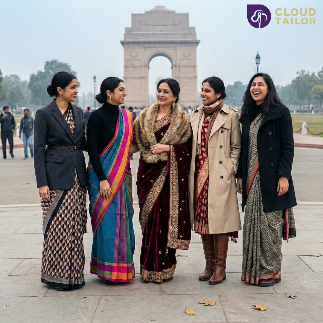 Winter Wear with a Desi Twist: 5 Ways to Style Your Saree for the  Cold |CloudTailor
