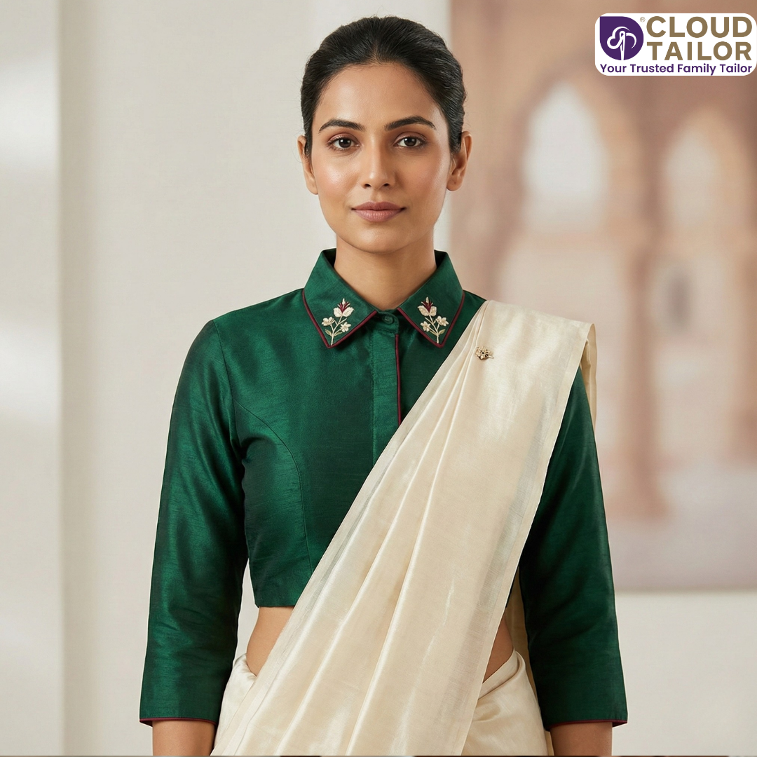 Collared Blouse Designs For A Modern Ethnic Look in  | CloudTailor