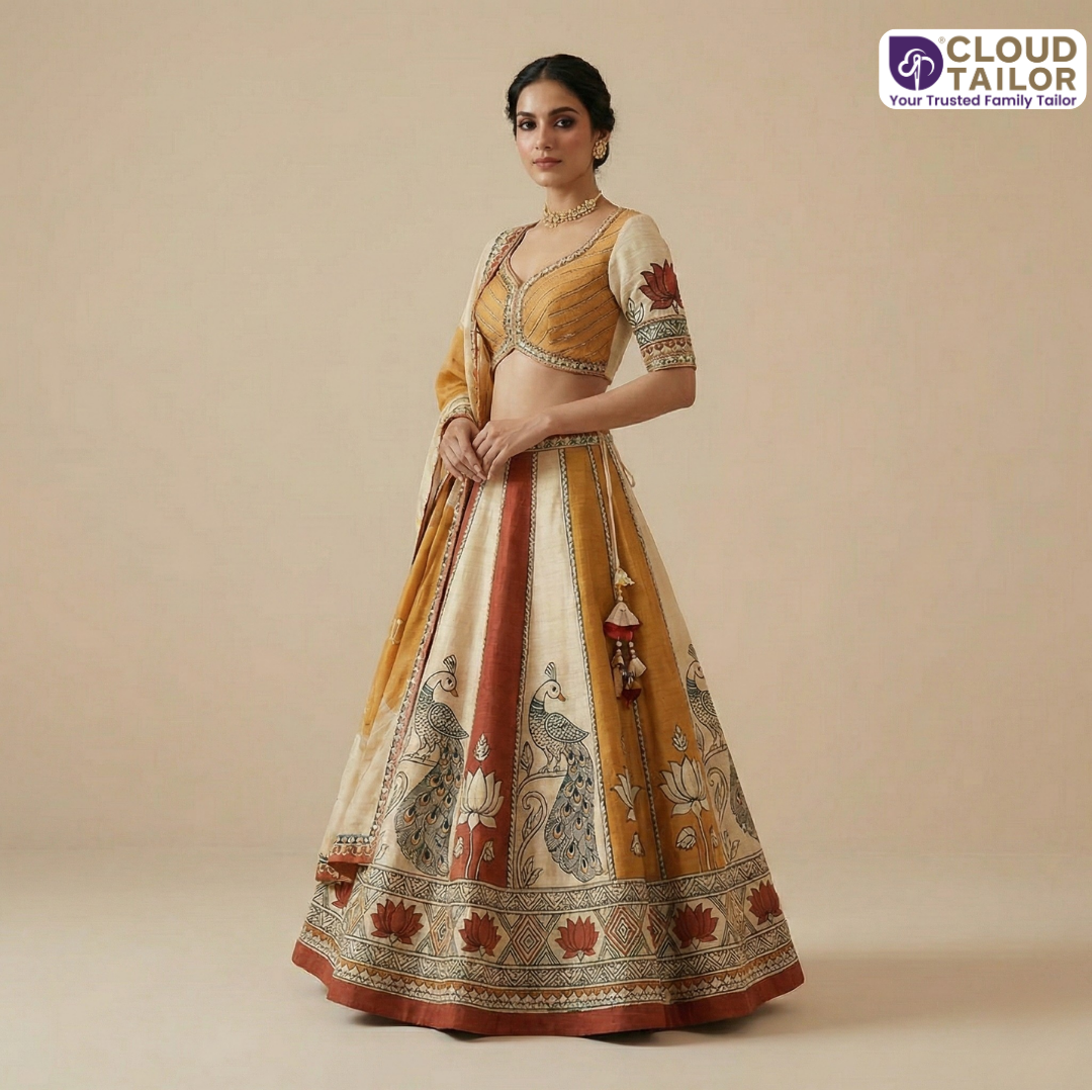 Madhubani Lehenga Designs Featuring Professional Custom Tailoring in  | CloudTailor
